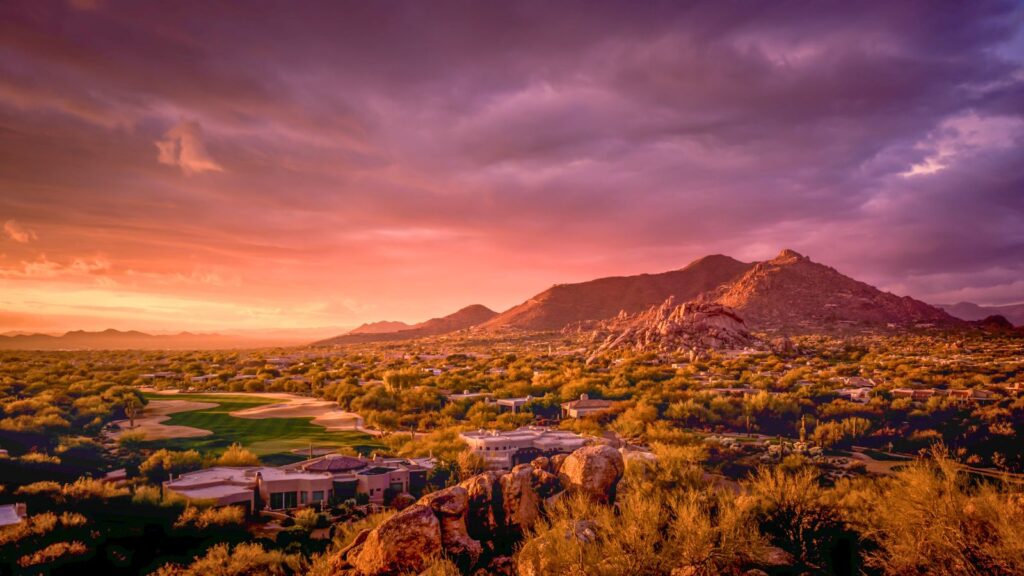 Arizona, Beautiful colorful sunset over Phoenix