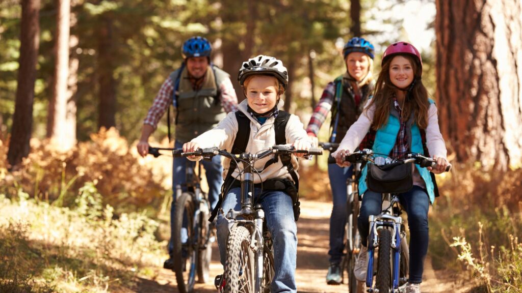 Family Mountain Biking in Woods