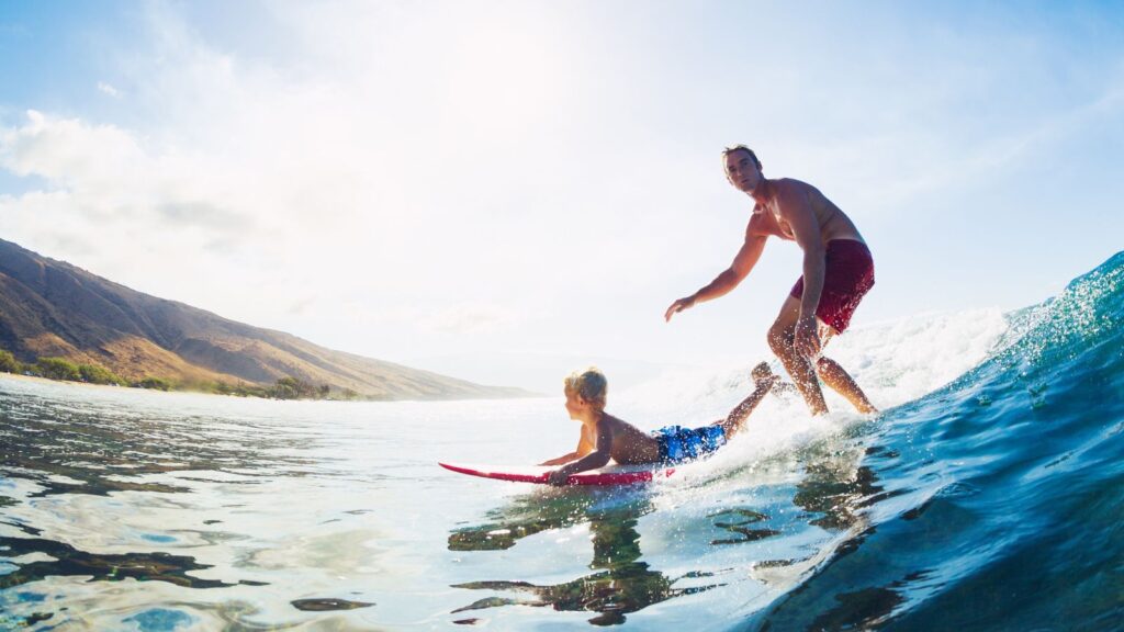 Father and Son kid Surfing