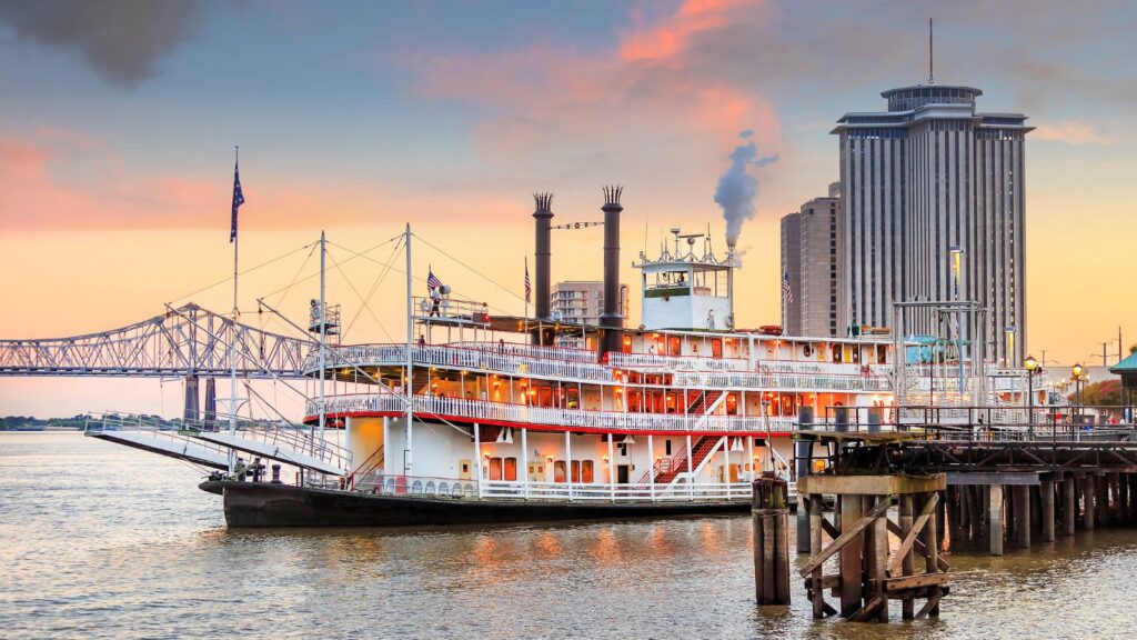 Louisiana, New Orleans paddle steamer in Mississippi river