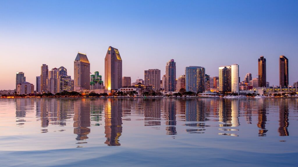 San Diego Skyline at sunset from Coronado