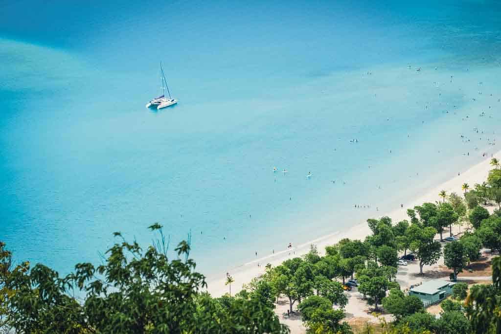 Aerial of water over Magen's Bay, St. Thomas USVI