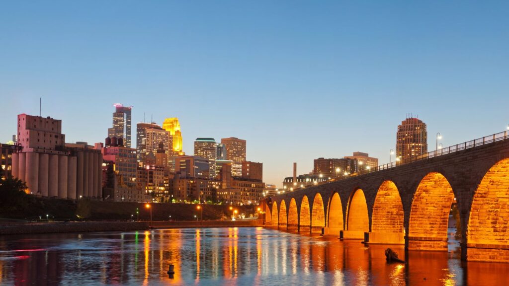 Minnesota, Minneapolis downtown at twilight