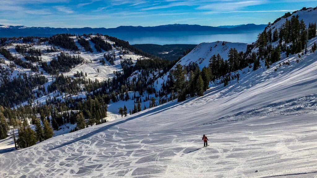 man downhill skiing in Lake Tahoe, Nevada