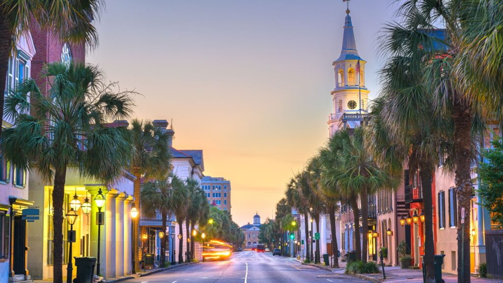 South Carolina, Charleston, USA in the French Quarter at twilight