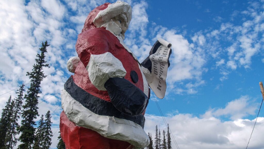 Alaska, North Pole, huge Santa Claus statue at the North Pole