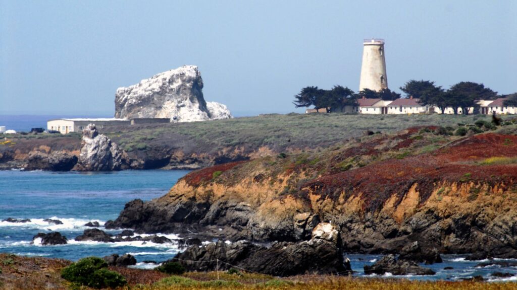 California, Cambria Coastline and Piedras Blancas Lighthouse