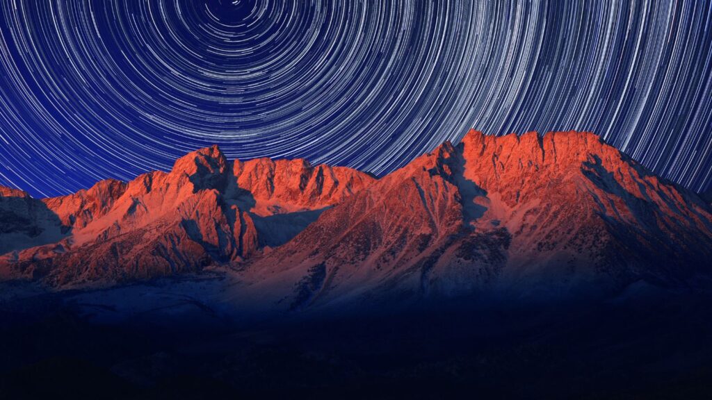 California, Night Exposure Star Trails of the Sky in Bishop California