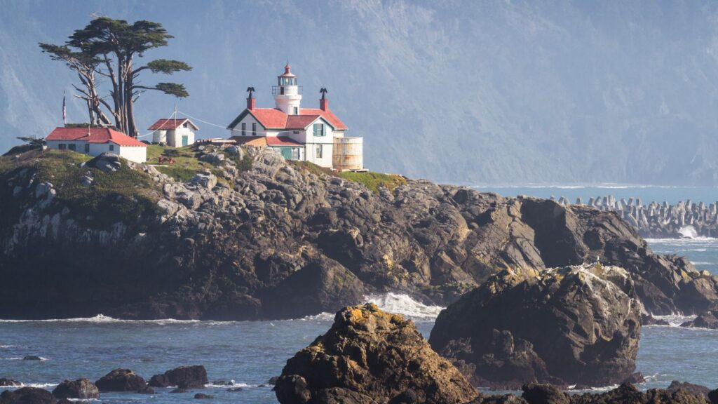 California, Tidal island just offshore Crescent City