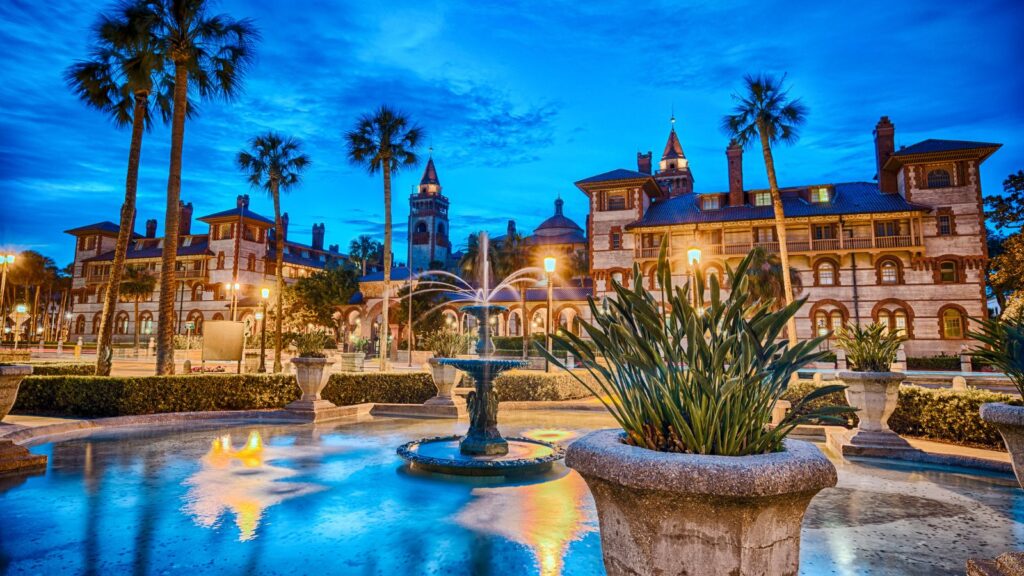 Florida, St. Augustine city lights night