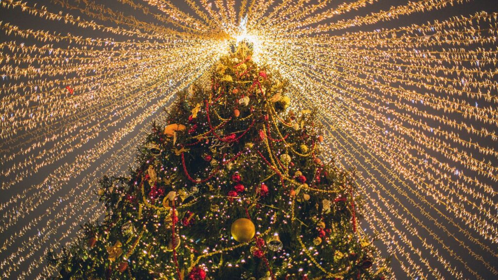 Green Christmas Tree With String Lights