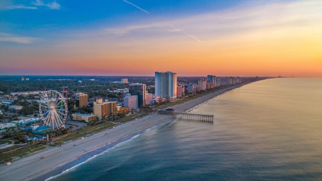 South Carolina, Downtown Myrtle Beach drone Skyline Aerial