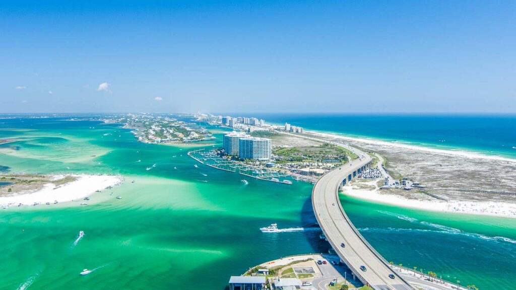 Alabama, Gulf Shores Aerial view of Robinson Island in Bayou Saint John