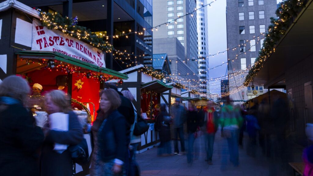 Colorado, Denver, Christkindlmarkt at Skyline Park along the 16th Street Mal