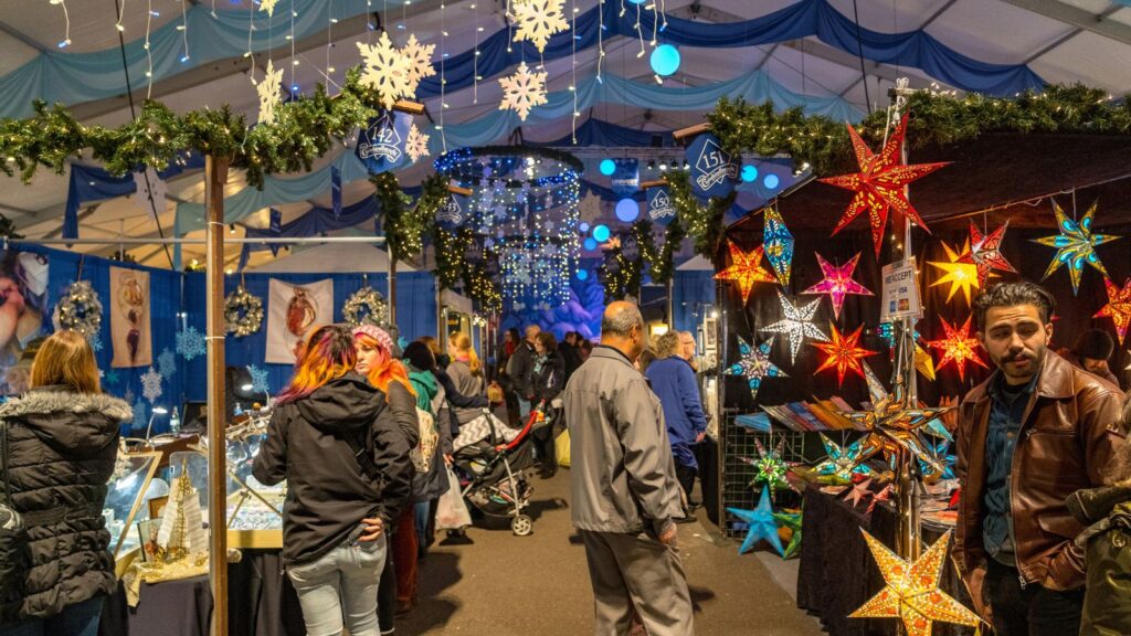 Pennsylvania, Bethlehem, Shoppers at the Christkindlmarket look for gifts