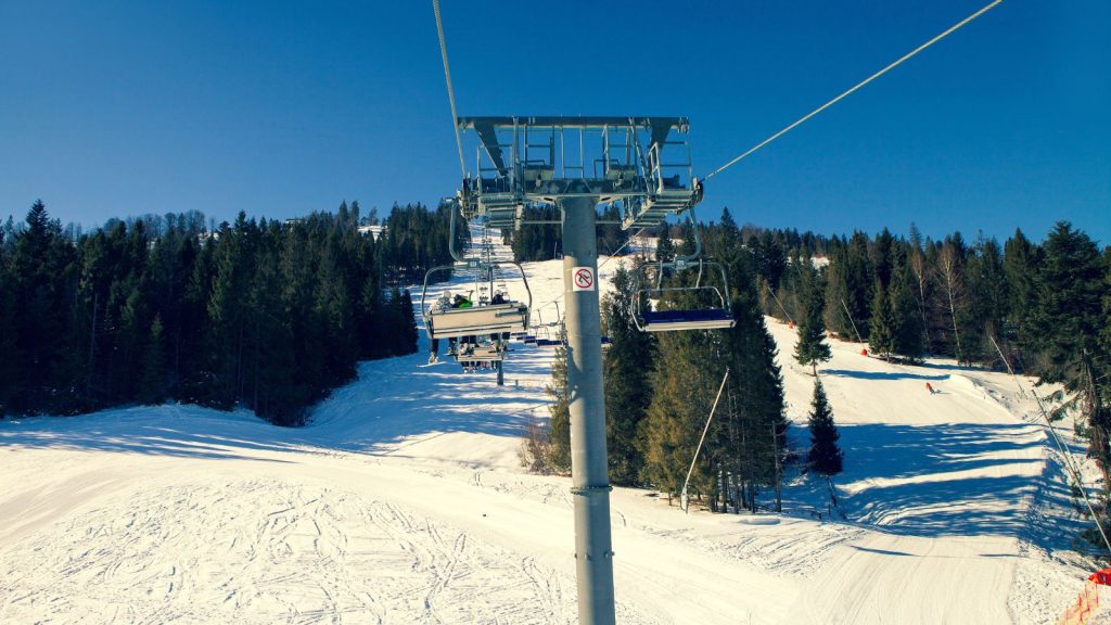 California, Ski Lift at Northstar under a blue sky