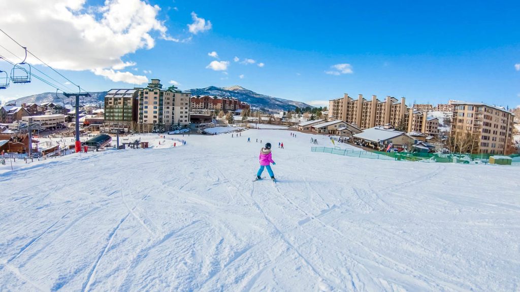Steamboat Springs, Colorado, USA-December 9, 2018 - Winter view of mountain ski resort.
