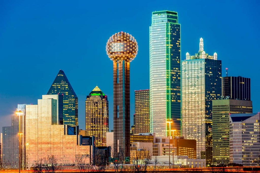 Dallas skyline at sunset