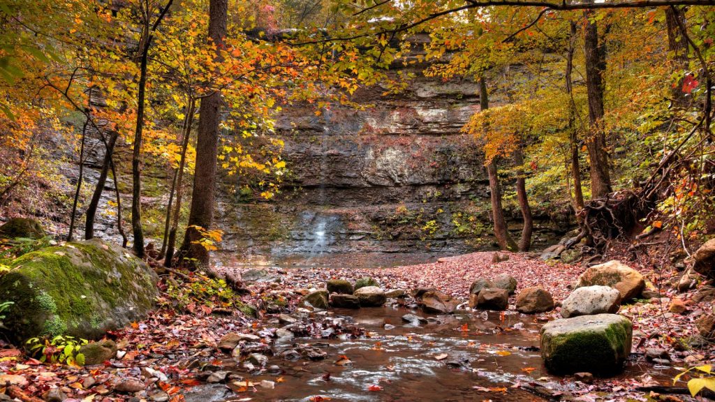 Twin Falls in Arkansas shot during the fall season