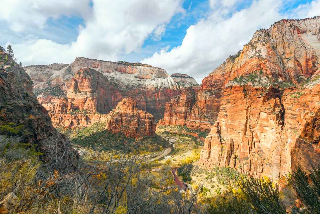 Aerial view of Big Bend from Hidden Canyon Trail. Zion National Park. Utah. USA