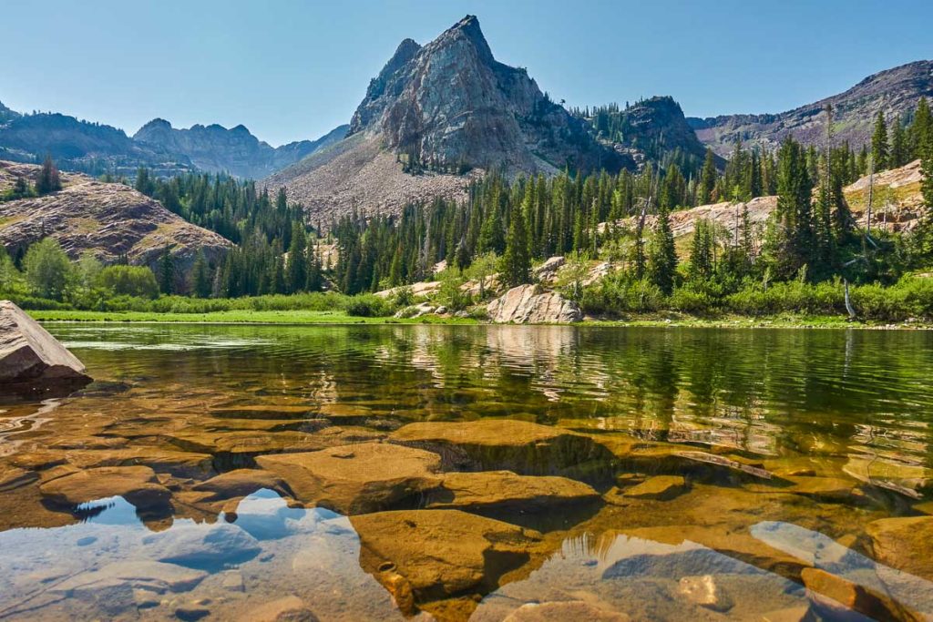 Utah, Lake Blanche surrounded by Wasatch Mountains near Salt Lake City