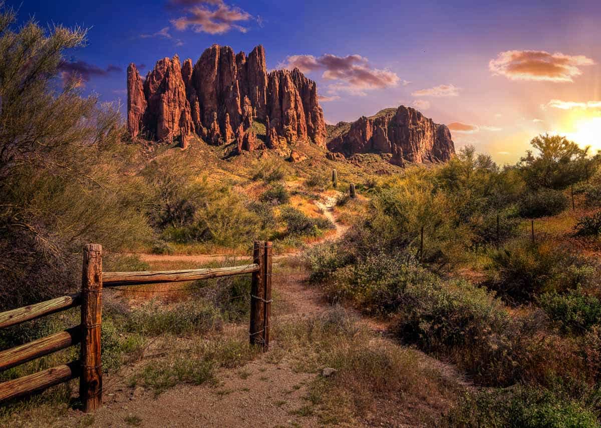 Late afternoon view of the Superstition Mountains. Mesa Arizona. Home of the Lost Dutchman Mine.