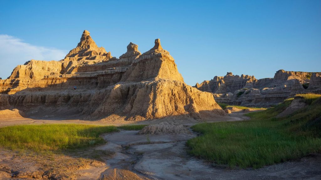 A view of a sunset along the Door Trail at Badlands National Park in South Dakota