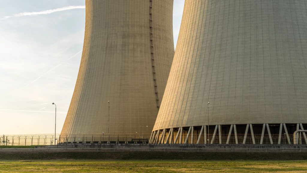 Huge cooling towers in nuclear power plant