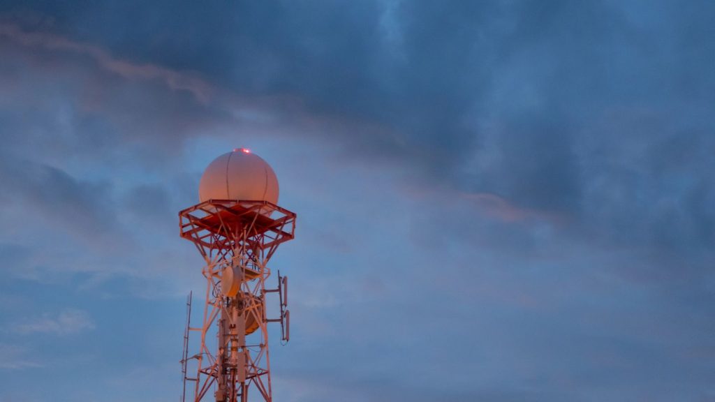 View of Weather radar or weather station with dramatic storm sky and clouds