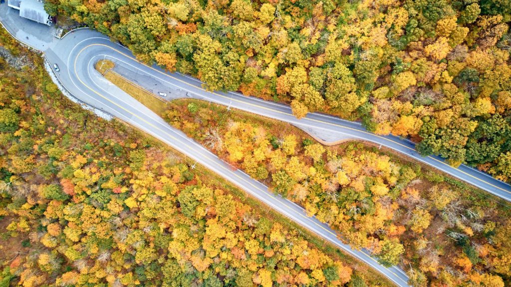 Scenic Mohawk Trail highway hairpin turn in autumn in Massachusetts