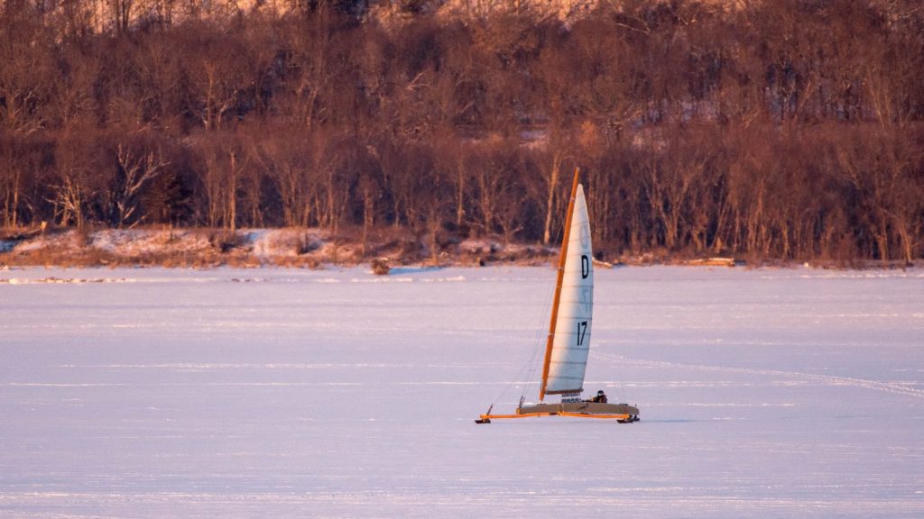 Ice Boat Sailing on Lake Pepin Between Minnesota and Wisconsin