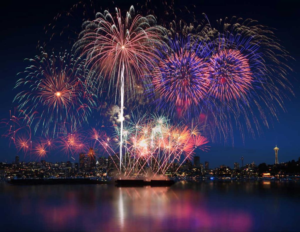 Washington, Seattle fireworks skyline holidays