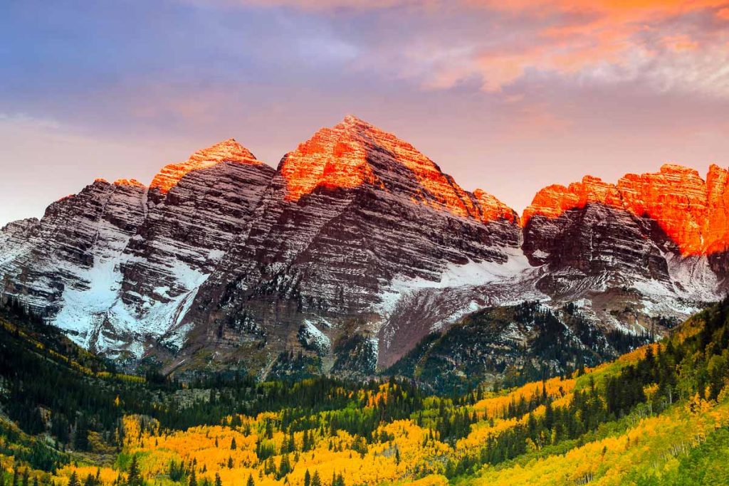 Maroon Bells sunrise, White River National Forest, Colorado
