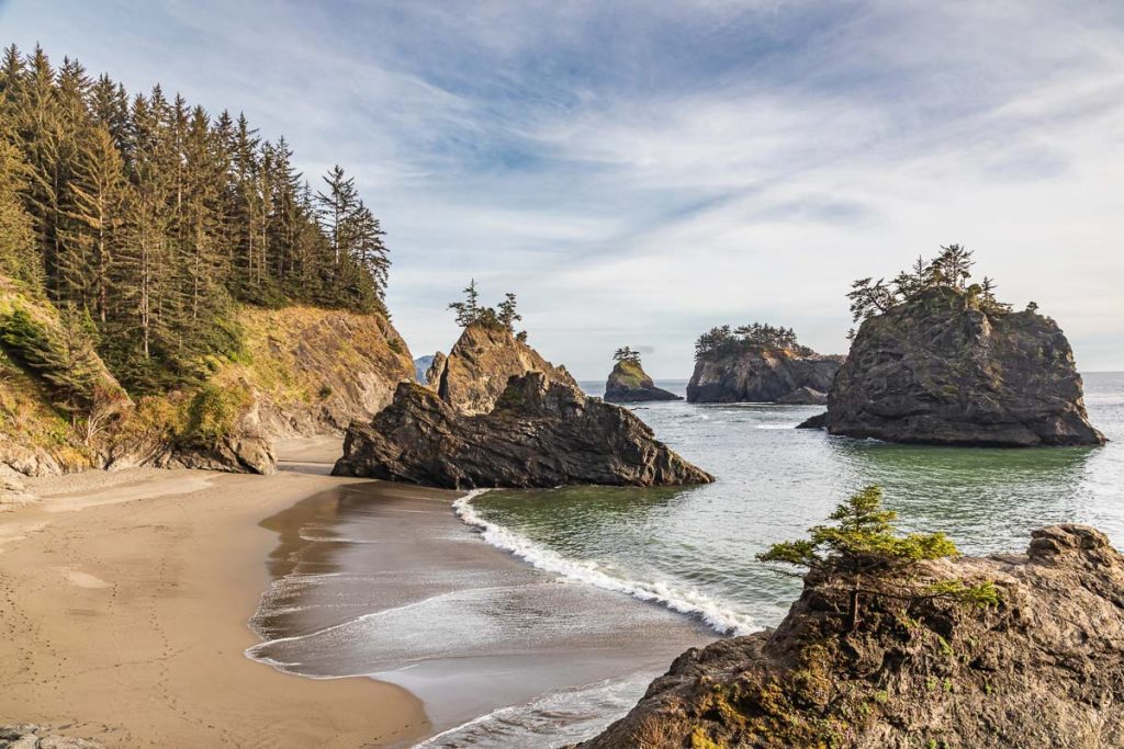 Secret Beach, Oregon, USA. Sea stacks at Secret Beach.