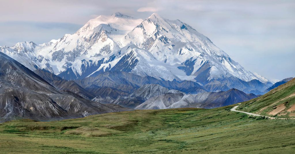 Mount McKinley in Denali National Park in Alaska. Mount McKinley is the highest mountain in North America at 20,310 feet (6,190 m) above sea level.