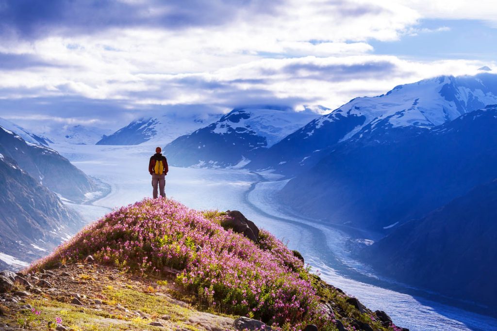 Hike in Alaska at summertime inWrangell-St. Elias National Park, Alaska