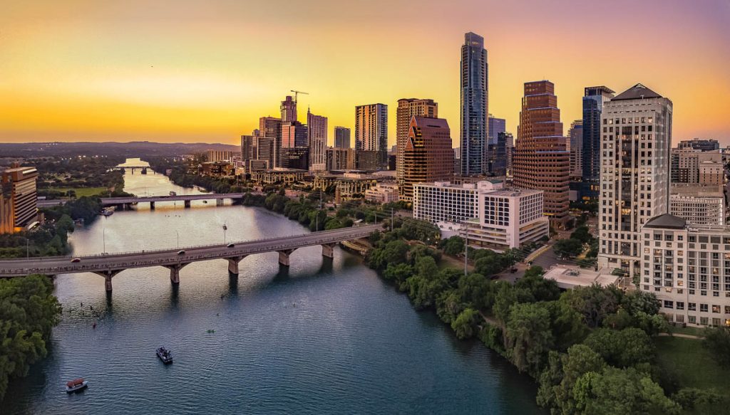 Austin Skyline in the evening and bluehour