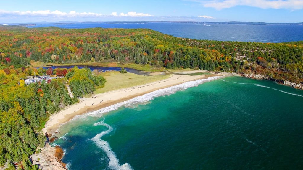 Beautiful aerial panoramic view of Acadia National Park in Maine.