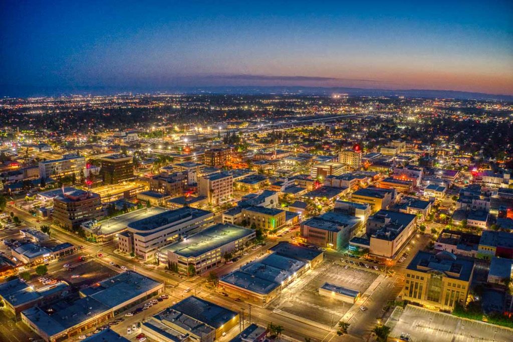 Aerial View of Downtown Bakersfield, California Skyline