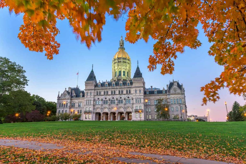 Connecticut State Capitol in Hartford, Connecticut, USA during autumn.