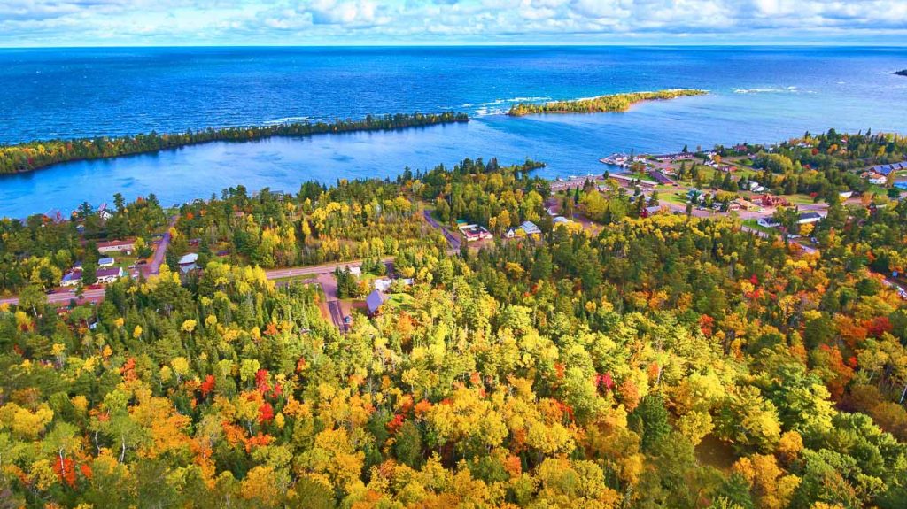 Autumnal Aerial Splendor of Copper Harbor, Michigan - A Vibrant Rural Landscape