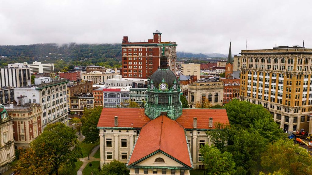 Rain clouds darked the landscape in upstate New York at Binghamton