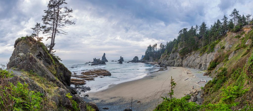 Washington, Olympic National Park, rugged Pacific coastline with dramatic sea stacks