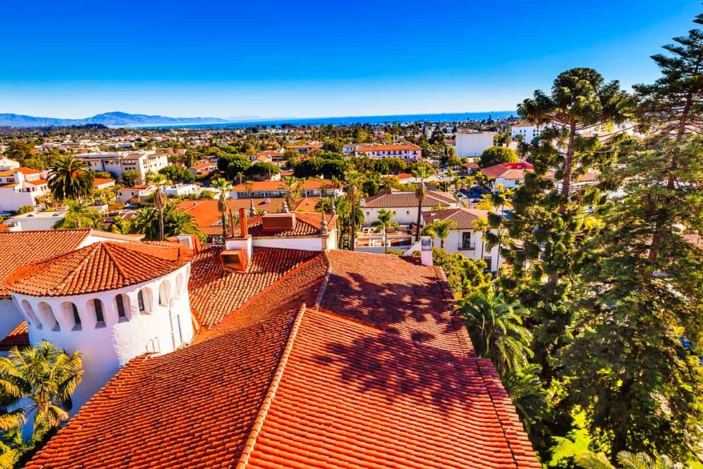 Court House Buildings Orange Roofs Pacific Oecan Santa Barbara California