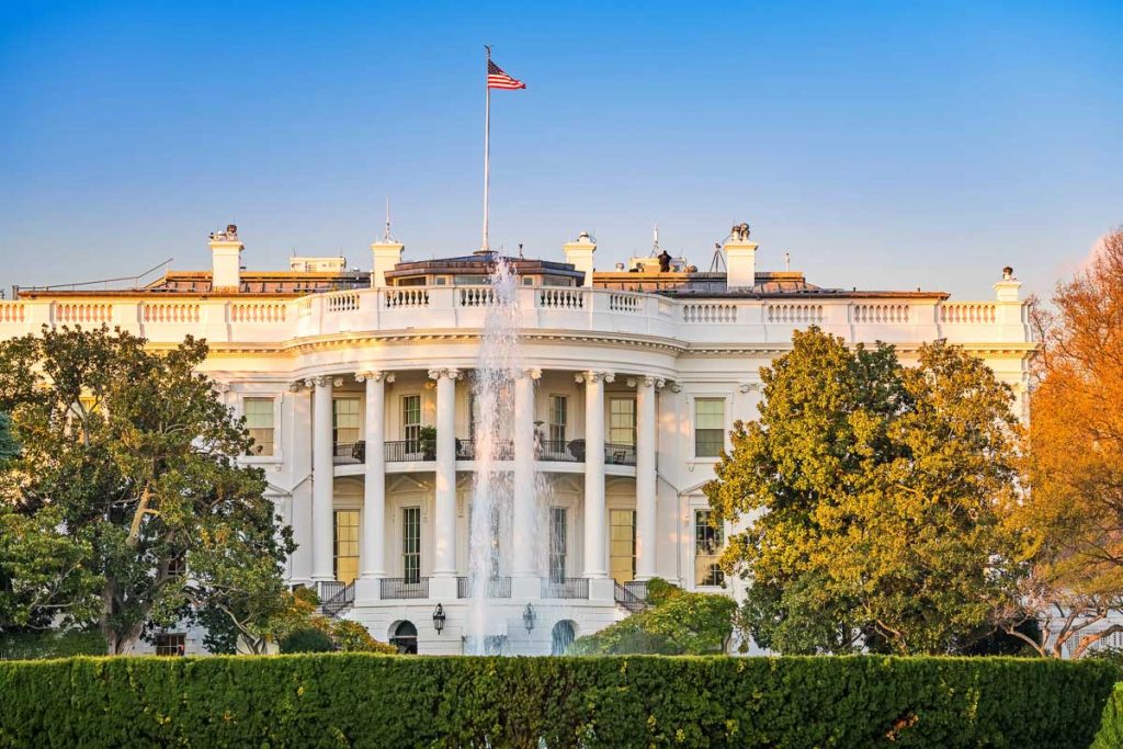 The White House illuminated by evening sun, Washington DC