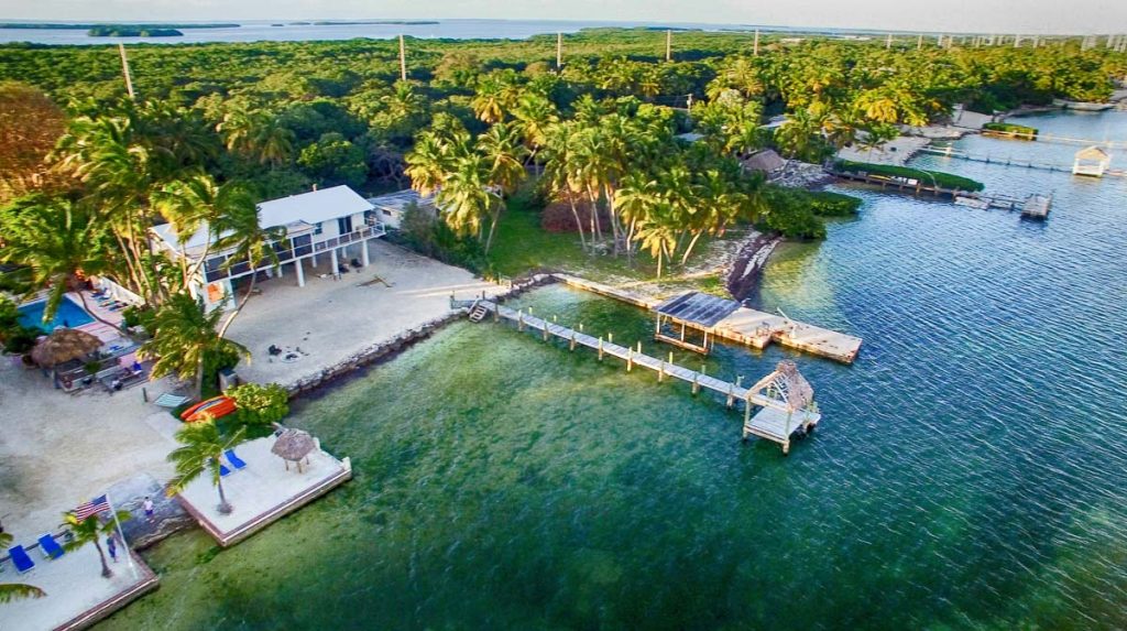 Islamorada, Florida Keys. Beautiful scenario from the air at sunset.
