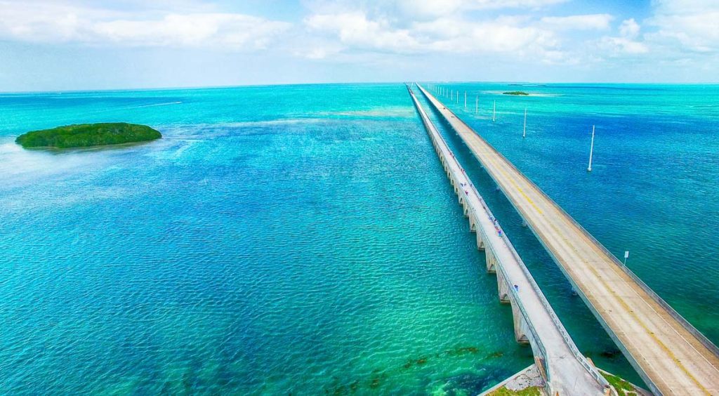 Overseas Highway aerial view on a beautiful sunny day, Florida.