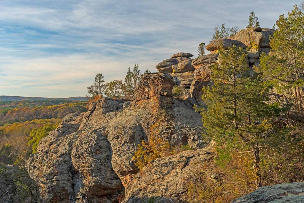 Evening Light on Sandstone Cliffs in Garden of the Gods in Shawnee National Forest in Illinois