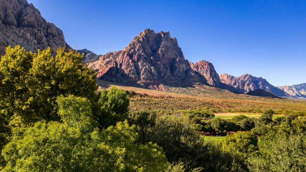 Nevada, Spring Mountain Ranch State Park with red rock cliffs and desert landscape