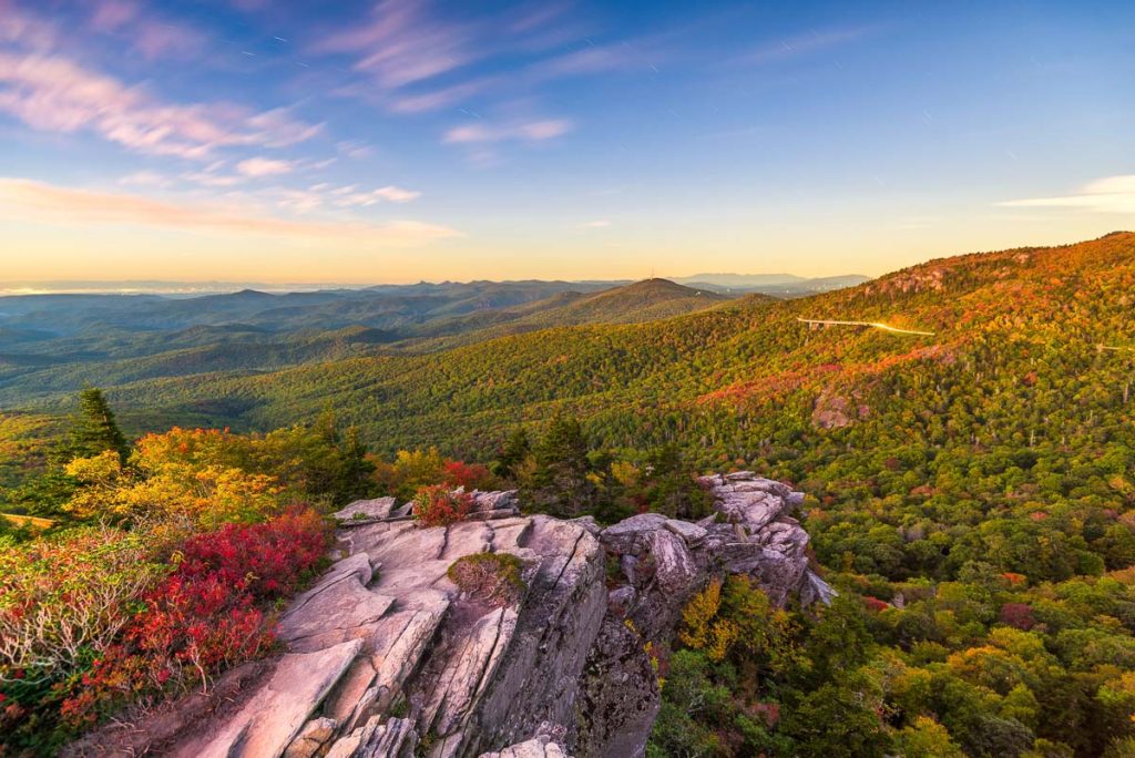 North Carolina, Linn Cove Viaduct at Grandfather Mountain along the Blue Ridge Parkway at dawn
